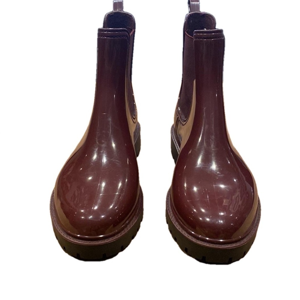 ALDO Burgundy Shiny Chelsea Rain Boots Waterproof Rubber Lug Sole EU 38 - Picture 3 of 16